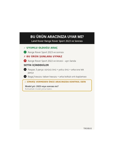 Land Rover Range Rover Sport 2023+ Uyumlu 8d Tek Katmanlı Paspas + Bagaj Havuzu Seti Siyah