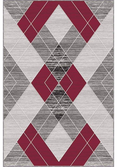 Kırmızı Geometrik Kaymaz Tabanlı Dekoratif Halı Dd06n11