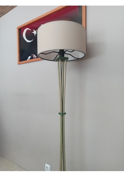 Ahşap Ayaklı Lambader-köşe Lambası- Orman Yeşili- Bej