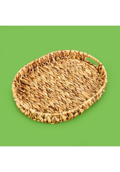 Büyük Boy Örgü Oval Tepsi Sepet - Kahverengi - 42x33x5,5 Cm