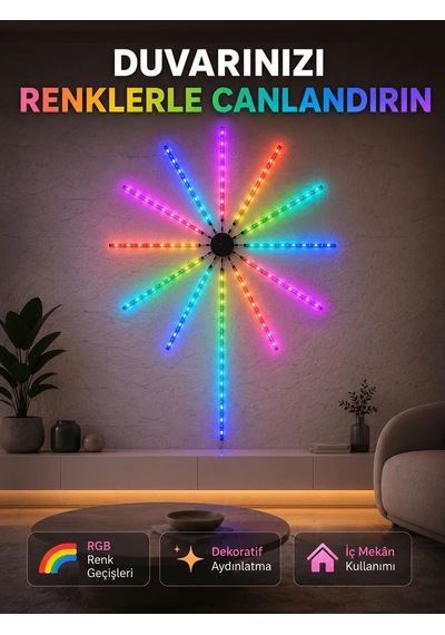 Lb Rgb Led Duvar Aydınlatması Telefon Kontrollü Dekoratif Ortam Işığı
