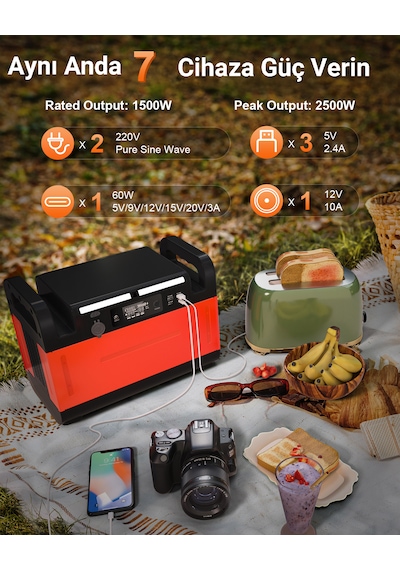 Gt1200 Taşınabilir Güç İstasyonu 1210wh 1500w Lifepo4 Batarya 2500w Tepe Güç Hızlı Şarj Kamp, Karavan Ve Ev İçin Power Station