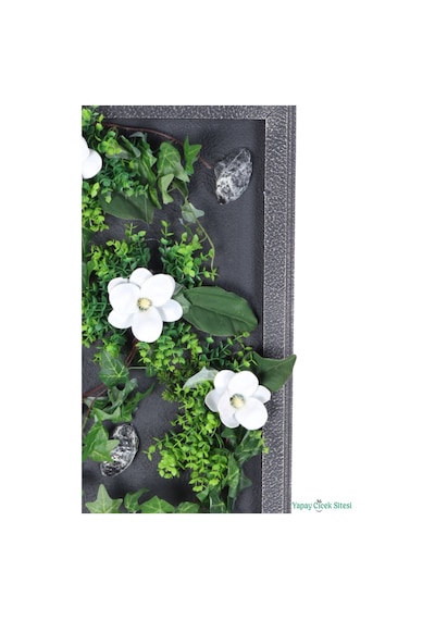 Yapay Çiçek Sitesi Ahşap Çerçeveli Yapay Çiçek Duvar Tablosu 38x60 Cm Model 9 Yeşil