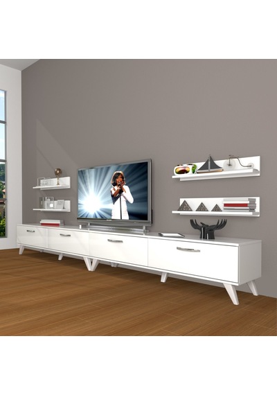 Decoraktiv Eko 360r Slm Retro Tv Ünitesi Tv Sehpası Parlak Beyaz