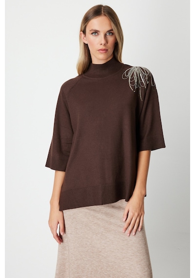 On Oversize 3/4 Kol Minimalist Kadın Kazak - Günlük Şıklık Kahve