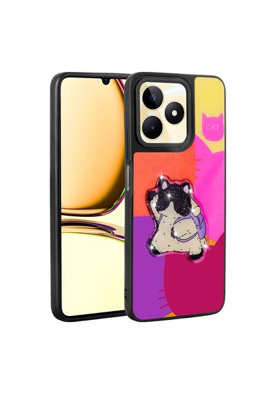 Zore Realme C55 Kılıf Parlayan Kabartmalı İkonik Figürlü Ogaa Amas Silikon Kapak - Mor