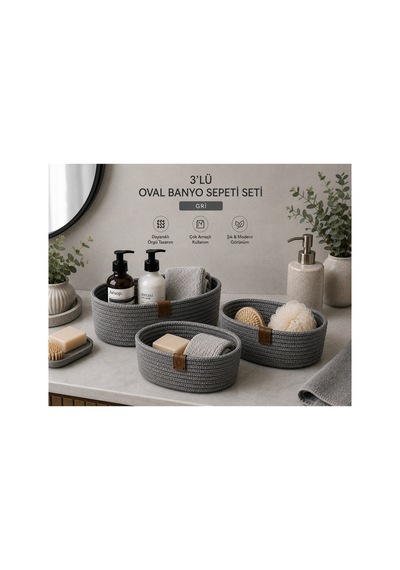 3 Lü Oval Dekoratif Örgü Hasır Jüt Görünümlü Sepet Seti Çok Amaçlı Organizer Düzenleyici Sepet Banyo Mutfak Salon Saklama Sepeti Gri Gri 3 Lü Oval Dekoratif Örgü Hasır Jüt Görünümlü Sepet Seti Çok Amaçlı Organizer Düzenleyici Sepet Banyo Mutfak Salon Saklama Sepeti Gri Gri