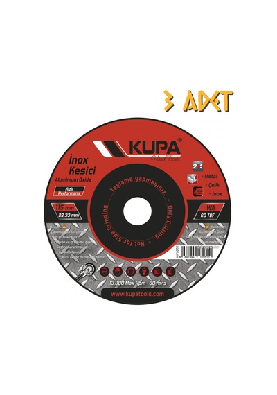 Kupa İnox Metal Çelik Kesme Taşı 115 Mm. - 3 Adet