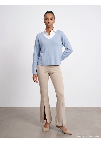 Dilvin 73037 Fermuar Detaylı Flare Pantalon Koyu Taş