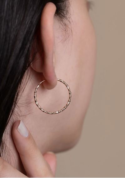 14 Ayar Altın Parıltı Halka Küpe 2,4 Cm Sarı Altın