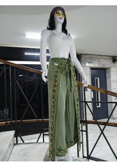 Eren Style Otantik Nakış İşlemeli Harem Şalvar Bulmaca Pantolon 100 Cm Haki
