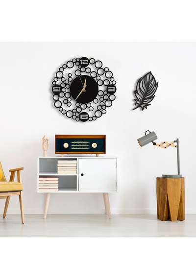 50X50 Dekoratif Duvar Saati + Ahşap Tablo 35 Cm (487865129) Siyah