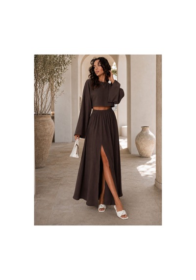 Unika Boutique Kadın Bluz Yırtmaçlı Etek Takım kahverengi