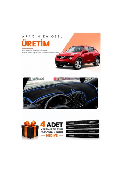 Nissan Juke 2010-2019 Uyumlu Torpido Koruma Örtüsü Oto Kılıfı - Siyah Mavi
