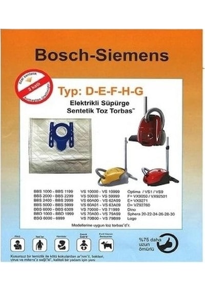 Siemens Uyumlu VSC3A210 Elektrikli Süpürge 20 Ad Toz Torbası Kumaş