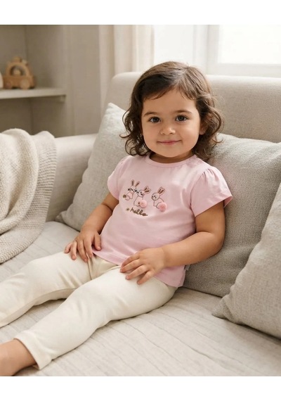 Tuffy Kız Bebek Açık Pembe Kısa Kollu Süprem Tişört