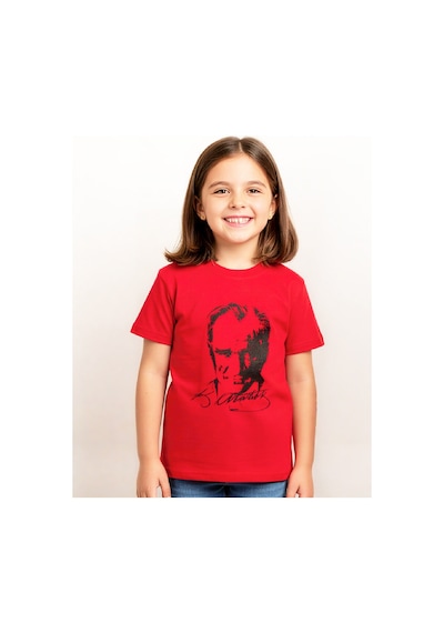 Modanino Kız Çocuk Ataturk Posterli T-shirt 8-12 Yaş 12539 Kırmızı