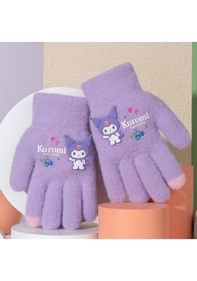 Petityu Kuromi Mor Örme Yün Eldiven Parmak Ucu Pembe 3-7 Yaş Mor