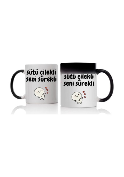 Sütü Çilekli Seni Sürekli Tasarımlı Sihirli Kupa Bardak