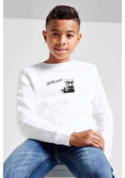 Tshirthane Breaking Bad I Am The Danger Baskılı Unisex Çocuk Beyaz Sweatshi Beyaz