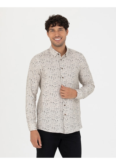 Pierre Cardin Erkek Bej Desenli Gömlek 50276009-vr011 Bej