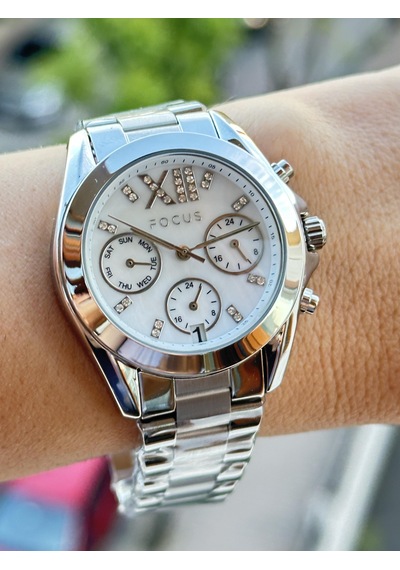 Focus Dual Time Aktif Göstregeler Komple Çelik Spor Şık Kullanıma Uygun Kadın Kol Saati Metalik