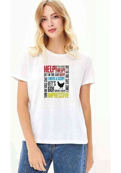 Pubg Karısık Baskılı Beyaz Kadın Tshirt
