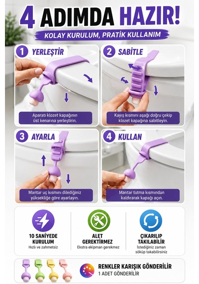 1 Adet Mantar Tasarımlı Klozet Kapağı Kaldırma Aparatı Silikon Hijyenik Tutacak Renkli 24 Cm Diğer