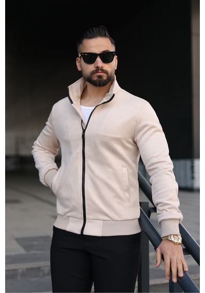 Baselco Dik Yaka Slim Fit Mevsimlik Astarlı Süet Ceket Krem