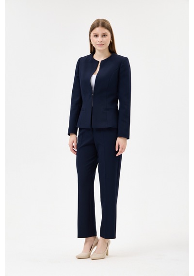 Velnara Moda Lacivert Klasik Kadın Takım Elbise-sıfır Yaka Ceket & Cepli Dar Paça Pantolon Lacivert - 927027358 Lacivert