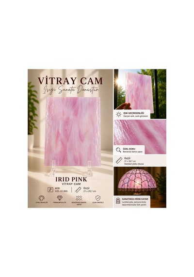 Dekoratif Vitray Cam İnci Pembesi Damarlı 21x29,7 Cm
