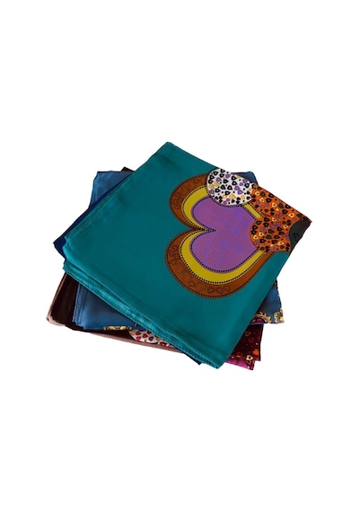 Tikitonki Kare Kesim Kalp Desenli Saten Yeşil Eşarp - 90x90 Karışık Karışık