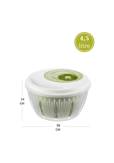 Flora Pratik Salata Ve Sebze Kurutucu 4,5 Litre, Meyve Sebze Marul Yeşillik Yıkama Kurutma Kabı Yeşil