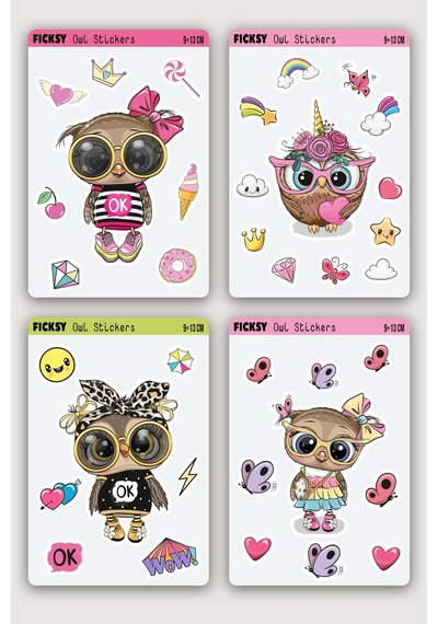 Sevimli Baykuş Sticker Seti - 36 Adet Etiket Çıkartma Diğer