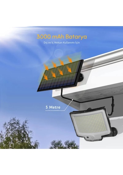 Etashop 228 Led Güneş Enerjili Sensörlü Dış Mekan Lamba Uzaktan Kumandalı Ip65 Projektör Bahçem Gara Çok Renkli
