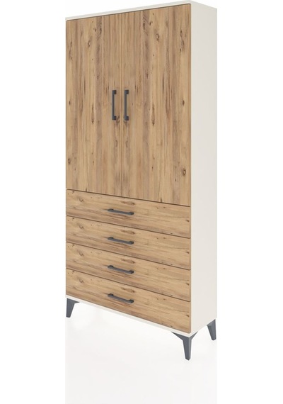 Arges Dolap Tek Raflı 4 Çekmeceli Tek Askılı 88x30x182 Aytaşı... Aytaşı