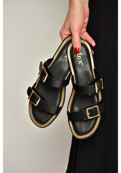 Fox Shoes Y973291109 Siyah Toka Detaylı Kadın Terlik Siyah