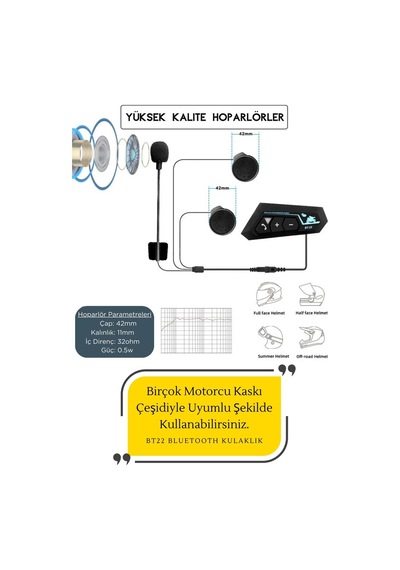 Ledoren Teknoloji Kask Kulaklık Bt22 Bluetooth Motosiklet Kulaklık