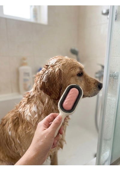 Hazneli Evcil Hayvan Duş Tarağı Kedi Köpek Tüy Toplayıcı Masaj Fırçası Mavi
