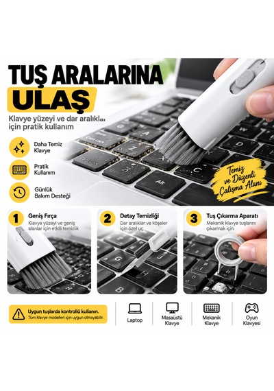 7'si 1 Arada Elektronik Temizleme Seti Bilgisayar, Laptop, Klavye, Telefon, Kulaklık Airpod Vb. İçin