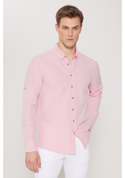 AC&Co / Altınyıldız Classics Erkek Pembe Slim Fit Dar Kesim Düğmeli Gömlek Yaka Uzun Kollu Gömlek Pembe AC&Co / Altınyıldız Classics Erkek Pembe Slim Fit Dar Kesim Düğmeli Gömlek Yaka Uzun Kollu Gömlek Pembe