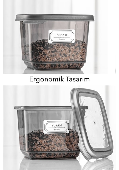 Meleni Home 12'li Set Sızdırmaz Kapaklı Kare Erzak Saklama Kabı Antrasit 12 X 0.50 Lt Etiketli