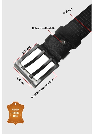 Rizzup Siyah %100 Hakiki Deri Erkek Spor Kemer Çift Dilli Spor Tokalı, Kolay Kısaltılabilir 2602679