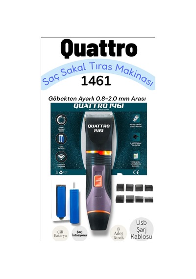 1461 Profesyonel Saç Sakal Tıraş Makinası Usb Şarj Kablosu