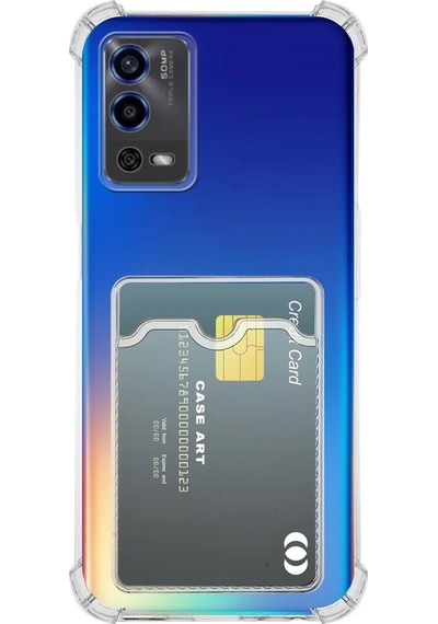 Oppo A55 Kapak Kamera Korumalı Kartlıklı Darbe Emici Özellikli Şeffaf Silikon Kılıf Şeffaf