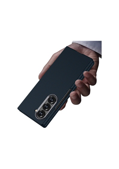 Galaxy Z Fold 6 Kılıf Kamera Korumalı Karbon Fiber Tasarımlı Arka Yüzey Hatreds Kıpta Karbon Kapak