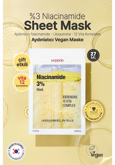Yeppda %3 Niacinamide İçeren Aydınlatıcı Kağıt Maske Yeppda Niacinamide %3 Mask 27 ML