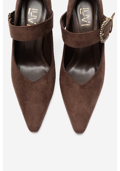 Luvi Shoes Lyons Kahverengi Süet Tokalı Kadın Dolgu Topuklu Ayakkabı