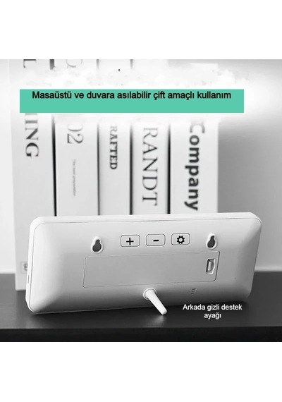 Lcd Dijital Duvar Saati 20x8 Cm Usb & Pilli, Saat Tarih Sıcaklık Gösterimli, Modern Tasarım, Masaüstü & Duvar
