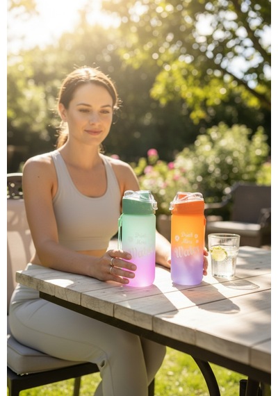 Renk Değişimli Motivasyon Yazılı Su Matarası 500 Ml Sızdırmaz Kapak & Taşıma Askılı Turuncu Cam Diğer